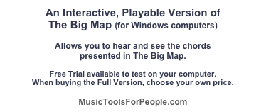 An Interactive, Playable Version of 
The Big Map (for Windows computers)

Allows you to hear and see the chords
presented in The Big Map.

Free Trial available to test on your computer.
When buying the Full Version, choose your own price.

MusicToolsForPeople.com
